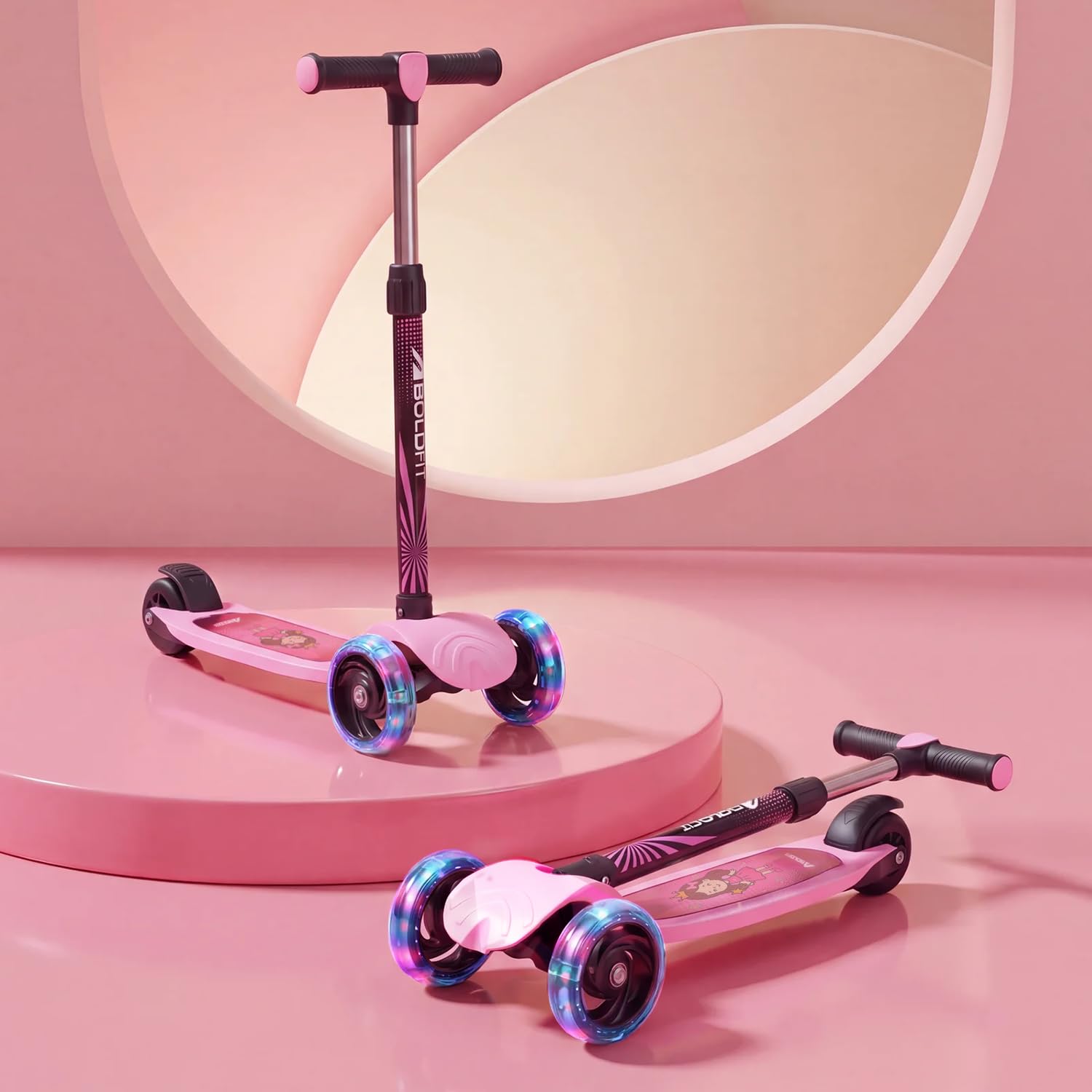 Boldfit Kids Scooter 3 Wheel Kick Scooty for Kids (Above 5 Years) Foldable 4 Adjustable Height Toys for Boys & Girls, Safe Skate Scooter with LED Wheels & Birthday Gift Max Weight 50 Kg, ZigFold-Pink-image-5