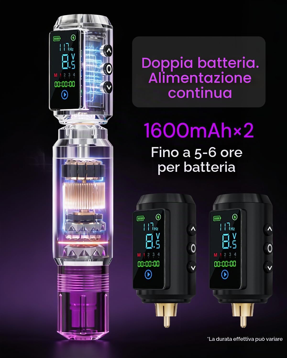 Kit di 2 batterie da 1600 mAh per tatuaggi, kit wireless per macchina per tatuaggi, 20 aghi per cartucce per tatuaggi, set di inchiostro per tatuaggi, forniture complete per tatuaggi per principianti