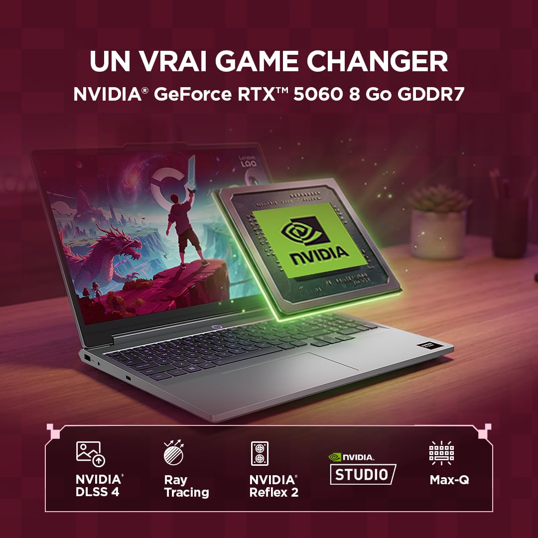 Lenovo LOQ 15AHP11 - Ordinateur Portable Gaming 15.3'' WUXGA (AMD Ryzen 7 250, RAM 16Go, SSD 1To, NVIDIA RTX 5060 6GB) Clavier 1 Zone rétroéclairé AZERTY Français - Gris Lunaire