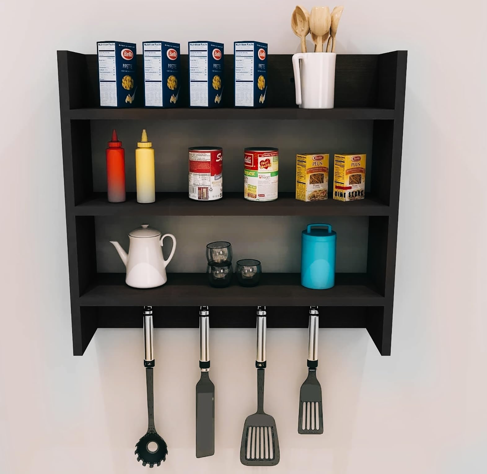 Dime Store Engineered Wood Wall Mount Storage Shelf with Hooks (Standard, Black) (B0B3TSQ85Z) Amazon Price History, Amazon Price Tracker
