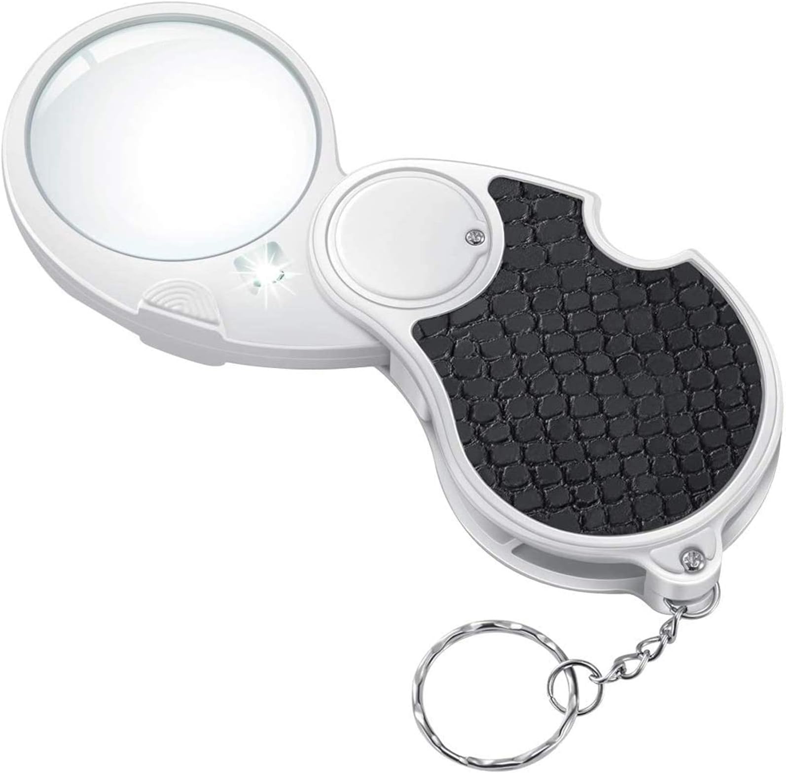 Magnifying Glass with Light, Small Illuminated Foldable Pocket Magnifying Glass, 5x Handheld Mini Keyring Magnifier for Reading Hobby Travel Drawings Map - Flip Lens with 45 mm Diameter