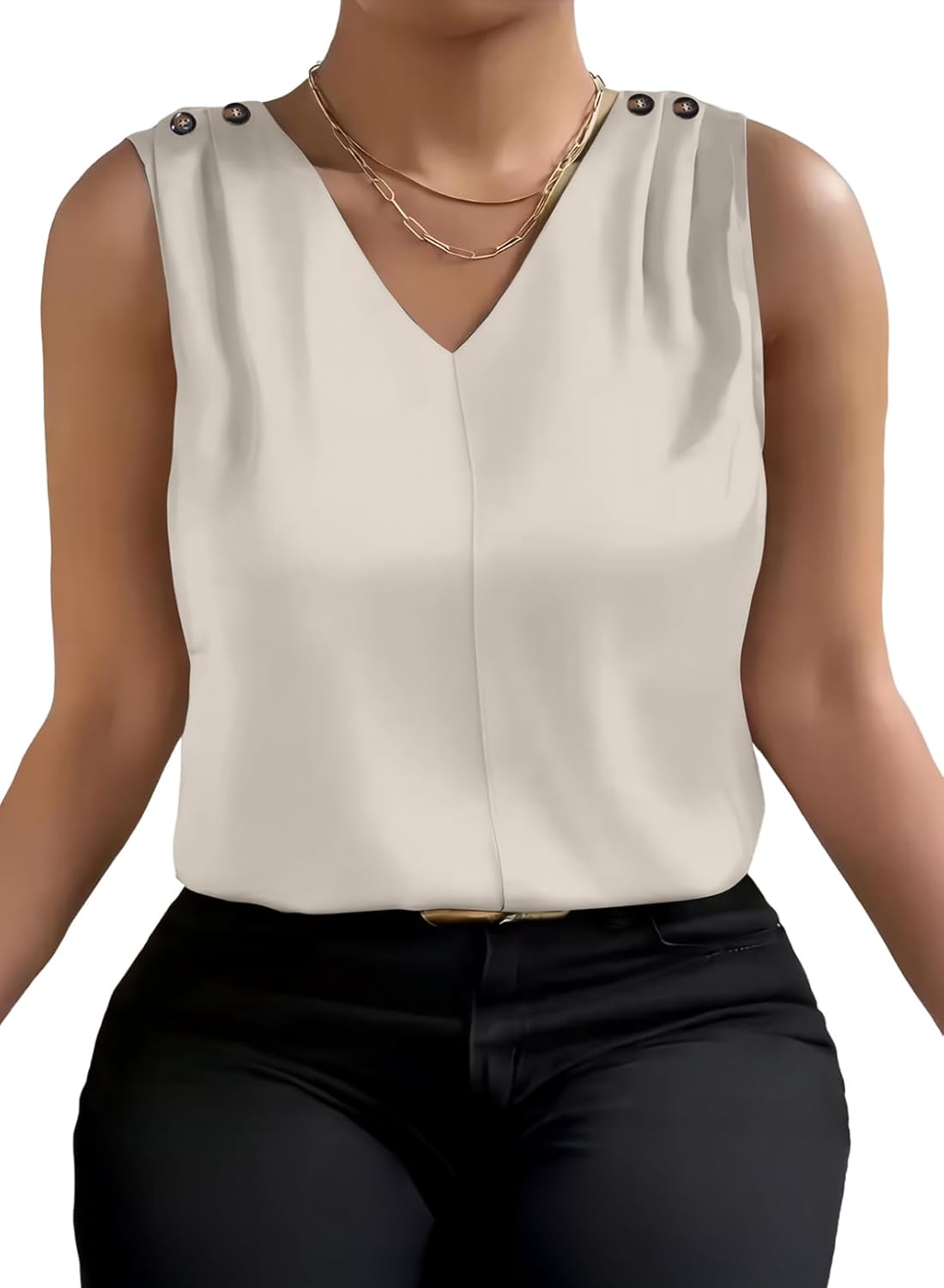 Eytino Plus Size Tank Tops for Women Dressy Casual V Neck Sleeveless Pleated Loose Summer Basic Blouses Shirts(1X-5X)