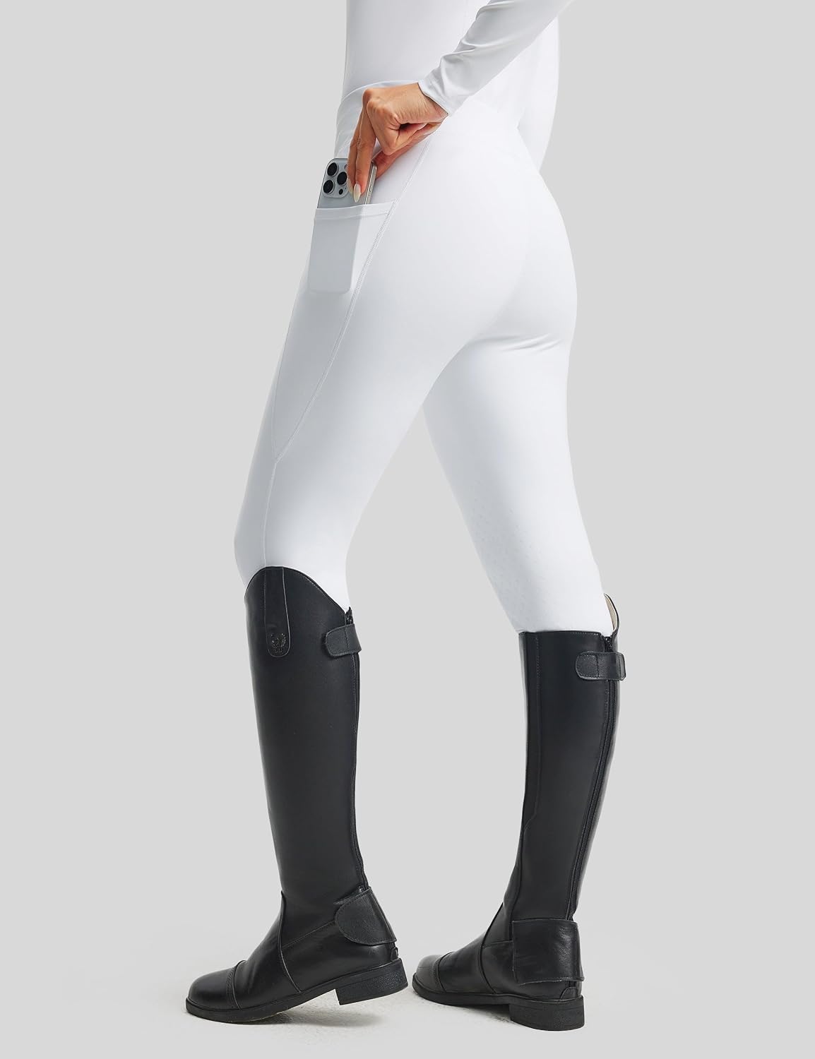 FitsT4 Sports Womens Equestrian Outfits, 2 Piece Horse Riding Set, Long Sleeve Riding Shirt & Knee-Patch Silicone Breeches