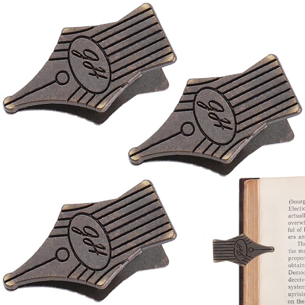 CRASPIRE 3Pcs Vintage Nib Shape Journal Clip Antique Bronze Metal Planner Book Clips Decorative Alloy Paper Binder Page Holder Traveler Document Organizer Scrapbook Notebook Handbook Stationery Office