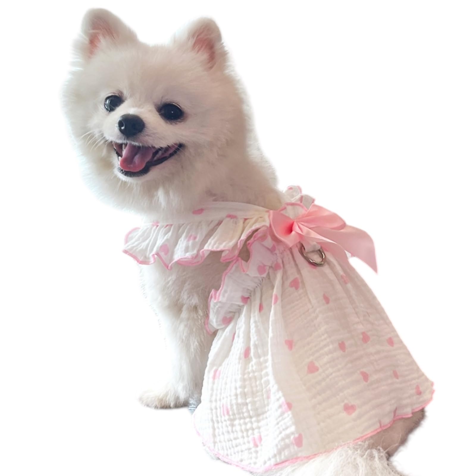Amazon | 犬服 リボン ハート柄 袖なし Dカン付き 綿 小型犬 中型犬