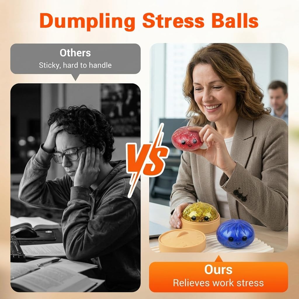 4PCS Shimmering Dumpling Stress Balls, Dumpling Mystery Box for Adults, Squeeze Dough Ball Stress Relief with Food Steamer,Suitable for Offices and Students