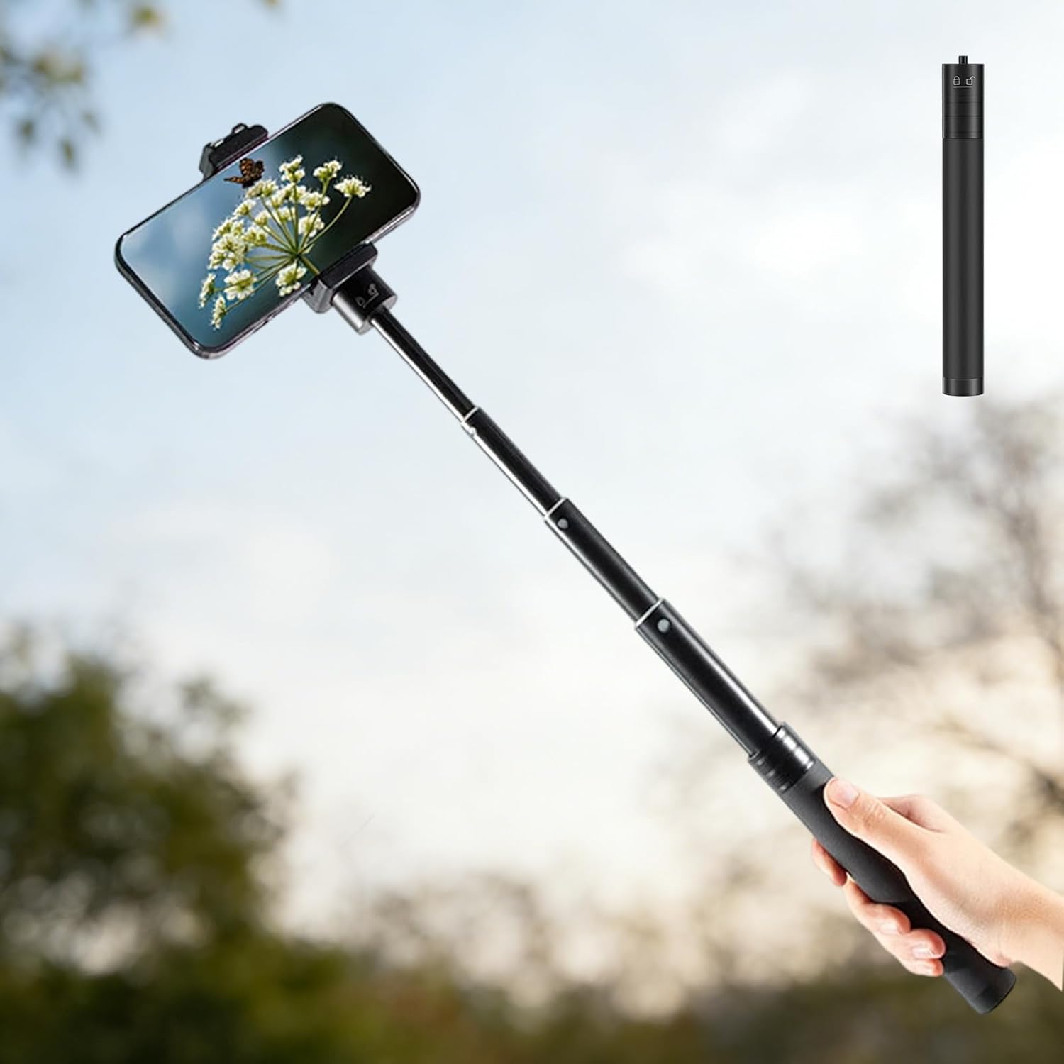 28in Selfie Stick Compatible with Gimbal Stabilizer DJI OM 5/4 Osmo Mobile 3 2 and All Gimbles with 1/4" Thread Handheld Pole Go Pro Action Camera