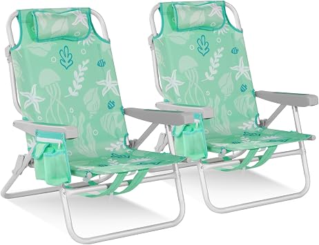 Low Beach Chairs for Adults 2 Pack- Aluminum Backpack Beach Chair