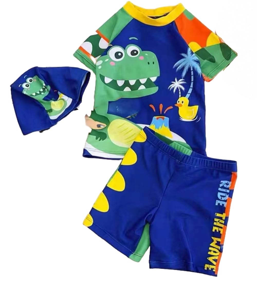 LEBAMI Swimming Costume for Boys I T-Shirt Shorts and Cap Three-Piece Swimsuit-picture-21