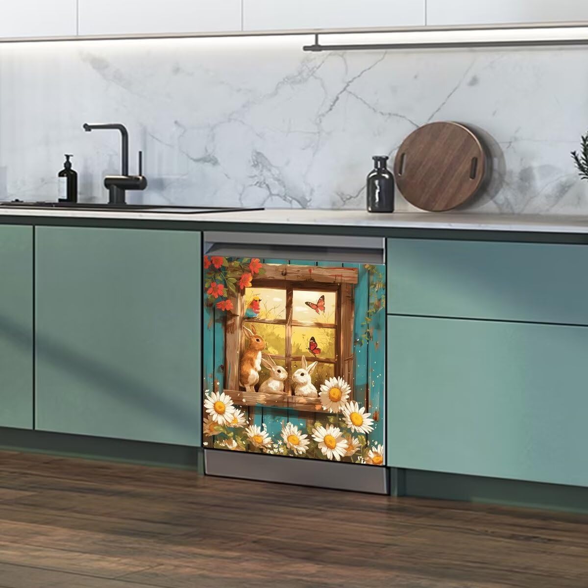 Reuseable Refrigerator Dishwasher Cover Magnetic Decal,Dishwasher Appliance Covers,Easter Rabbit Magnetic Dishwasher Door Cover,Fridge Dishwasher Front Panel Cover 23 * 26 Inch