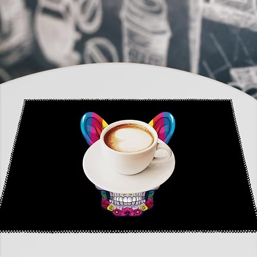 Miniatura 7 de Rainbow Flag Skull Bunny Ears Easter Gay Placemats Set of 6 Resistant Table Mats Washable Place Mats for Dinner Party Table Decoration