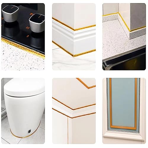 Miniatura 5 de Ceramic Tile Gap Tape, Self-Adhesive Gap Beautifying Tape, Waterproof Wall Gap Sealing for Bathtub Shower Sink Toilet Kitchen Wall Edge (Noble Gold)