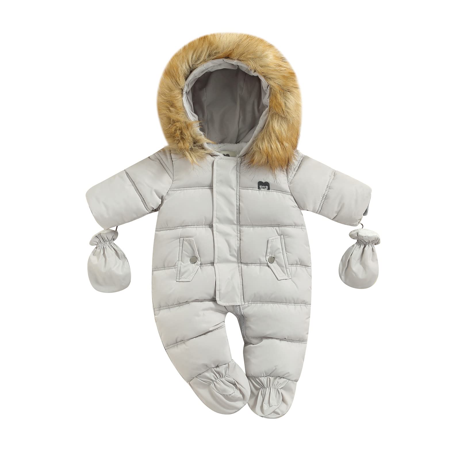Combinaison de Neige Polaire Bébé Barboteuse à Capuche Hiver Grenouillère Pyjama Zippé Épais Salopette Vêtement une pièce Chaud pour Garçon Fille