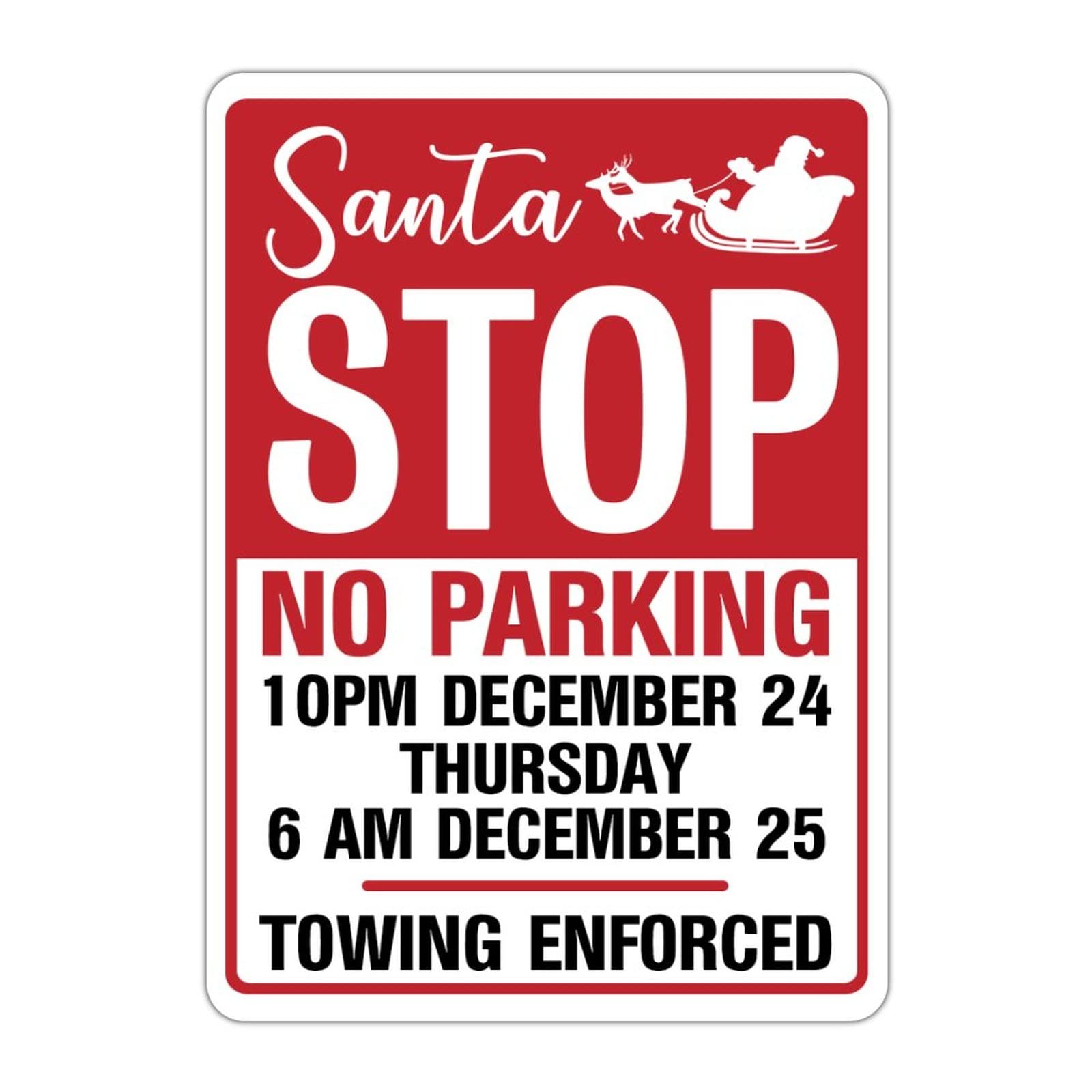 ENEDNATE Santa Stop No Parking Vintage Man Cave Street Metal Sign 12x16 Inch Decorative Notice Aluminum Tin Sign for Inside Outside Community Railway Road Yard Use Wall Art Decor