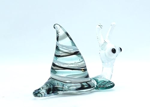 Miniatura 6 de Figuras artísticas de vidrio soplado a mano de caracol raro, animales, regalo coleccionable para decoración del hogar (verde negro)