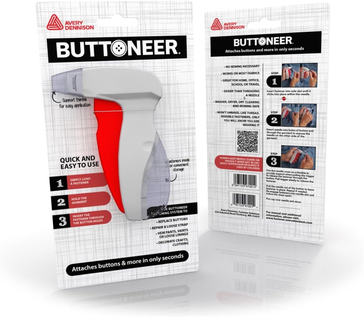 Button Fastening System - NEW and Improved! - Attaches Buttons & More in Seconds - No Sewing Necessary & Works on Most Fabrics