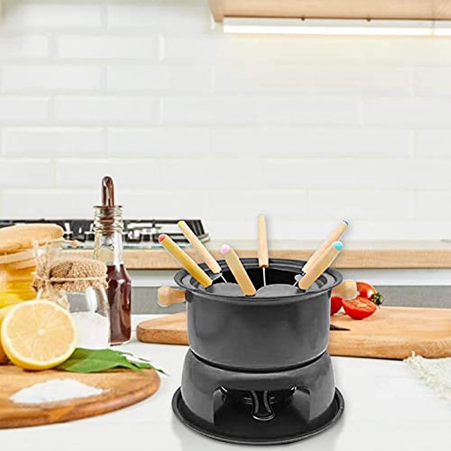 2X Mini Stainless Steel Fondue Pot Set Cheese Chocolate Fondue 12 Dipping Forks and Removable Pot Melts Candy Sauce Dip