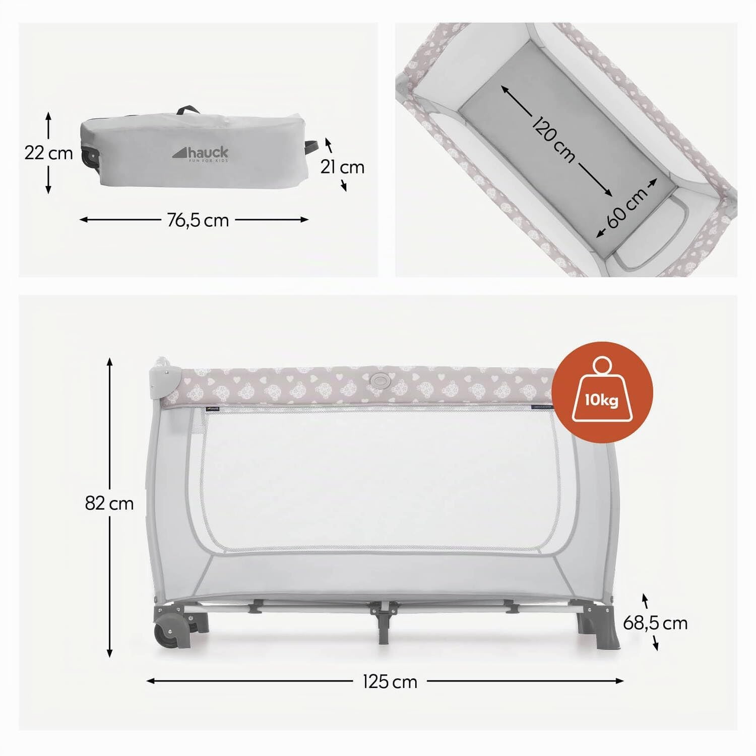 hauck Sleep N Play Center Cuna de Viaje Dos Alturas con Cambiador, Parque Infantil Bebe 120x60 cm, Parque Cuna Bebe, Cuna Viaje con Ruedas - Teddy Gris