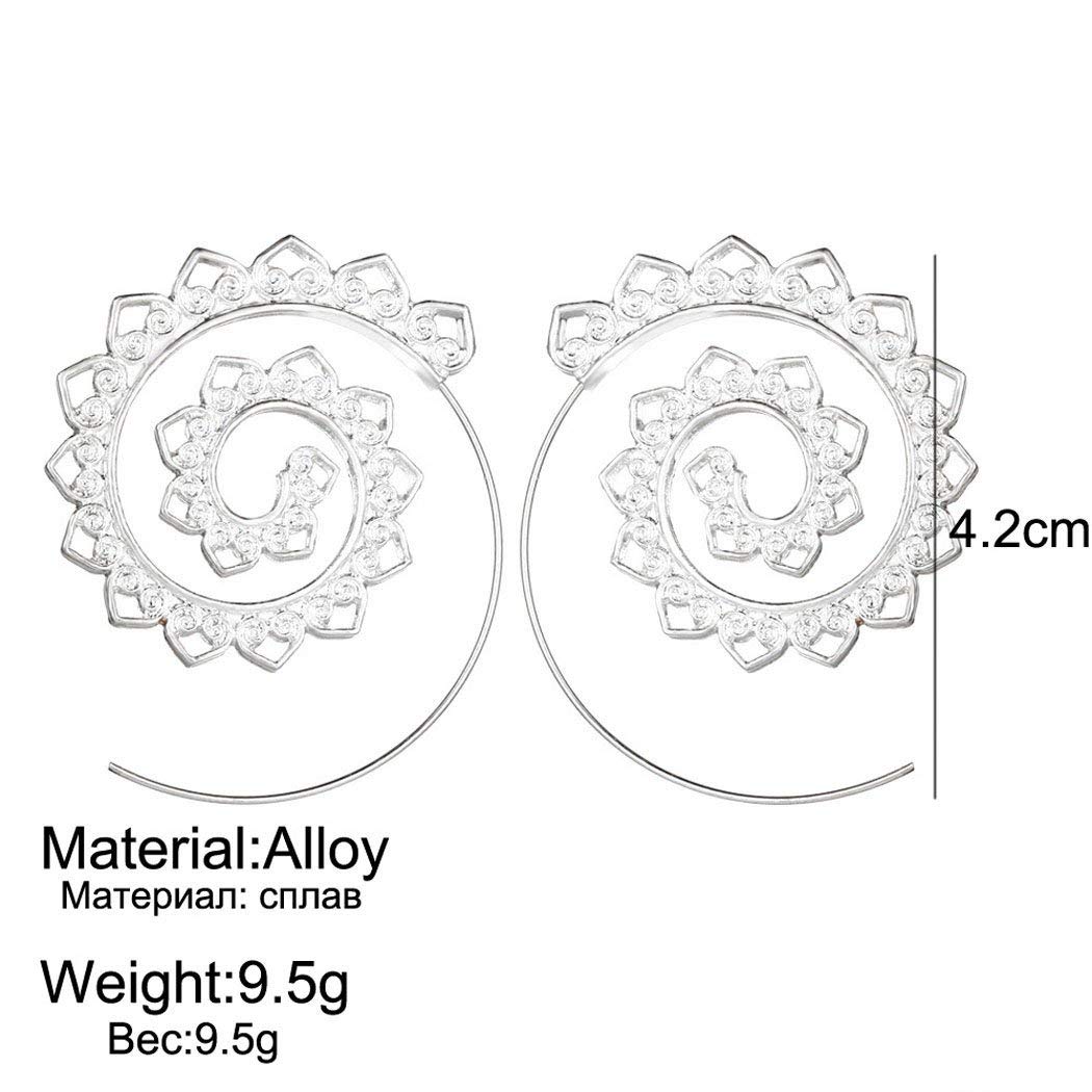 Orecchini Bohemien A Vortice Grande Per Donna - Elettroformati Color Argento, Lega Di Qualità, Eleganti E Versatili - 5