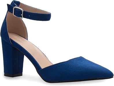 Olivia K Womens Sexy DOrsay Ankle Strap Pointed Toe Block Heel Pump - Classic, Comfortable