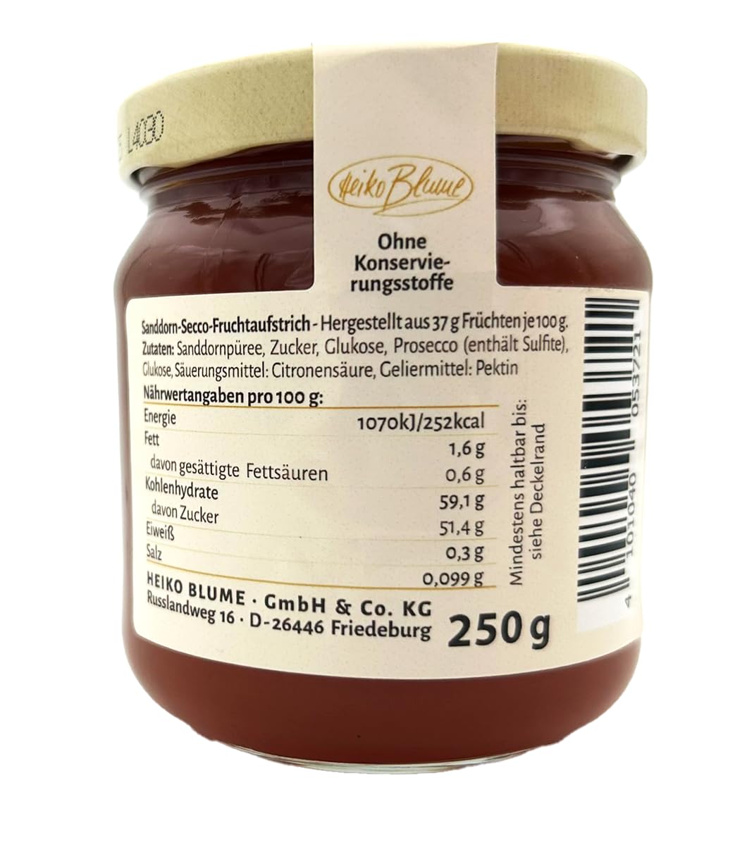 Heiko Blume Sanddorn-Secco Fruchtaufstrich 250g Premium Spezialität mit Prosecco
