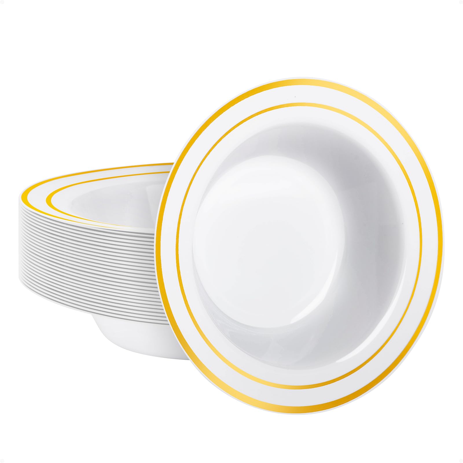 Goodluck Gold Rim Plastic Bowls - 25 Pack -1 Goodluck Gold Rim Plastic Bowls - 25 Pack -1