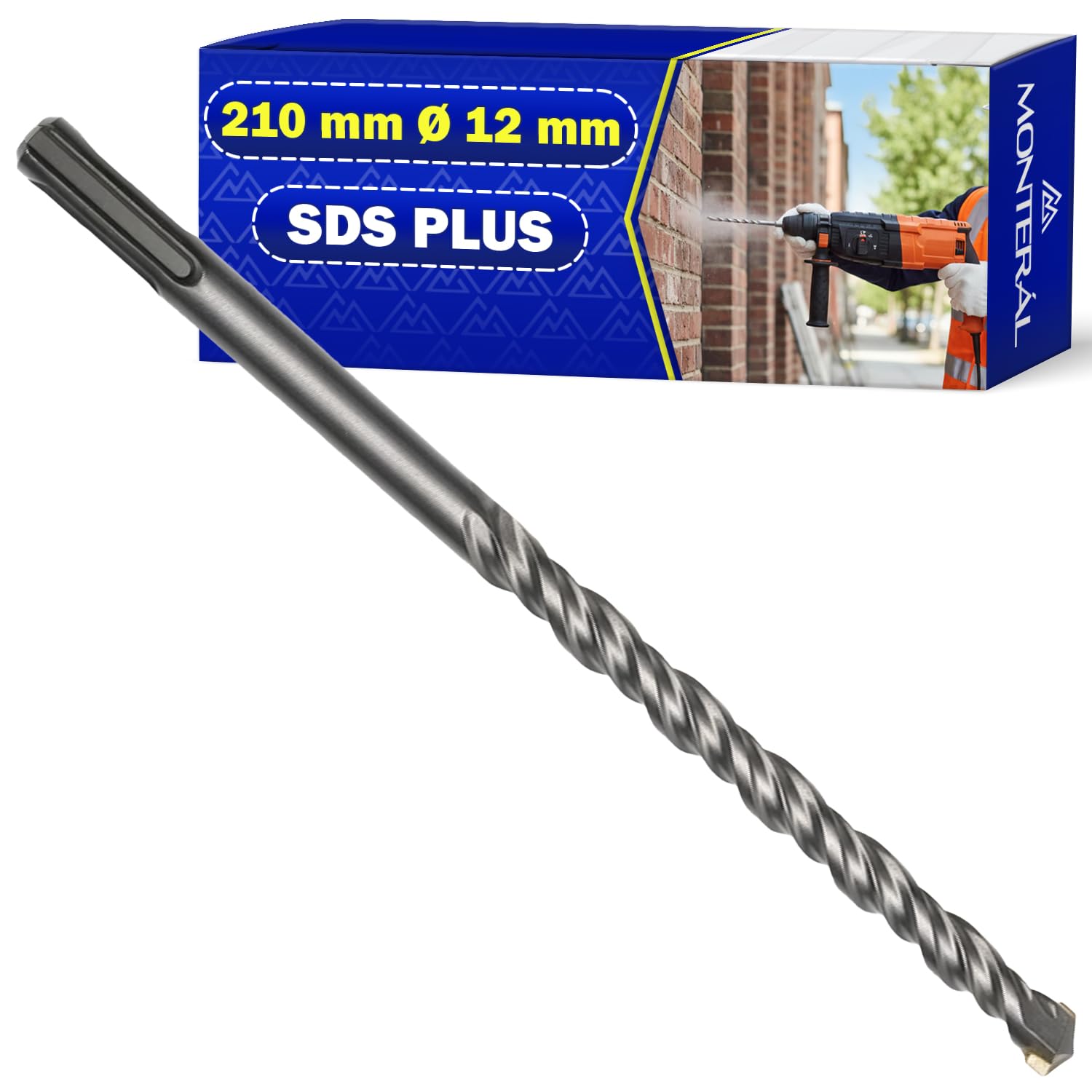Broca Hormigon SDS Plus Ø 12 mm x 210 mm Fabricada en Acero y Carburo de Tungsteno - Broca para Hormigon se Puede Usar para Ladrillo Paredes Piedra Hormigón Armado - MONTERAL