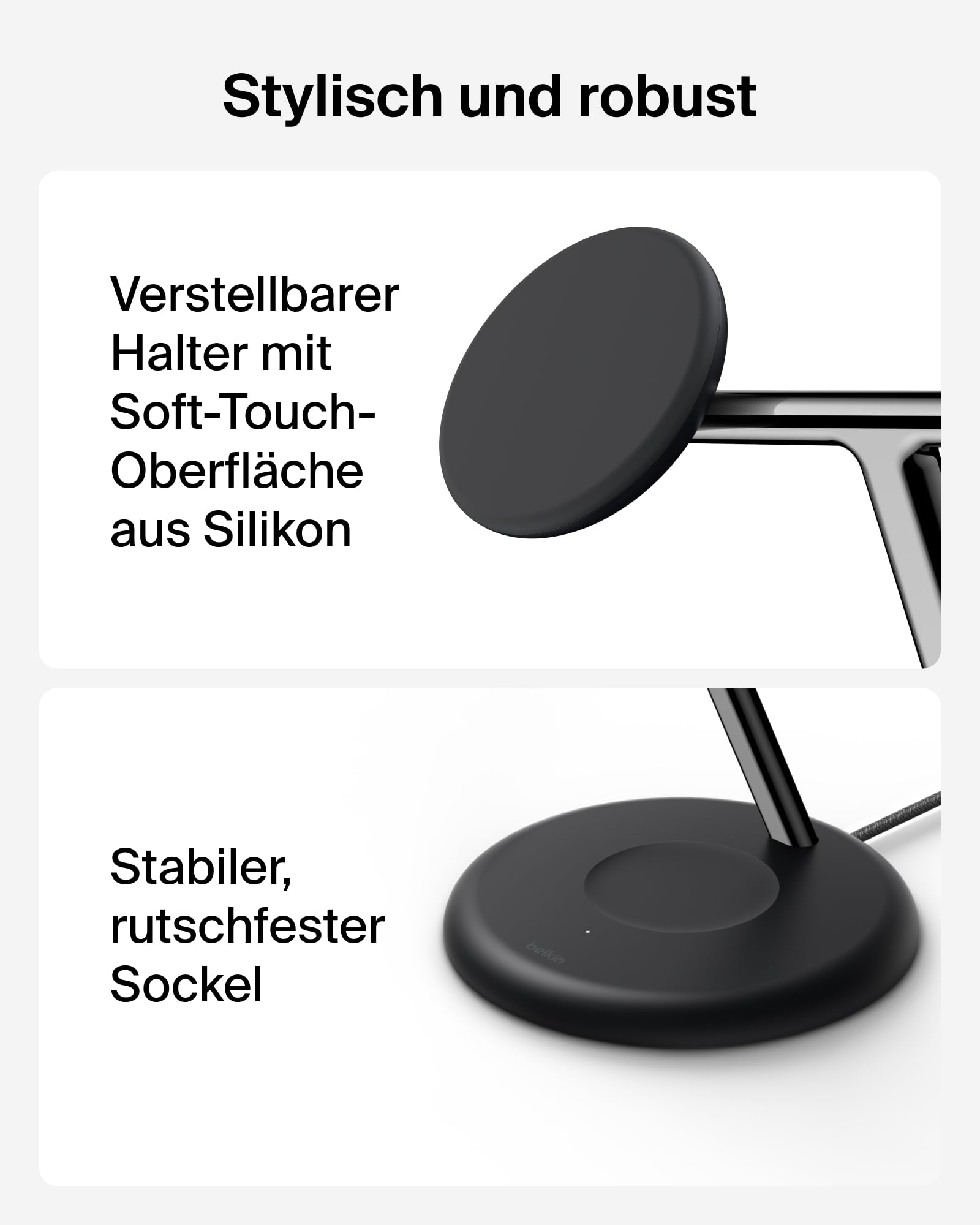 Belkin UltraCharge 3-in-1 Induktive Ladestation mit Qi2, 25W – Schwarz | Qi2.2-zertifiziert, MagSafe Kompatibles Kabelloses Ladegerät für iPhone, Apple Watch, Kopfhörer; USB-C-Kabel, 45W Netzteil