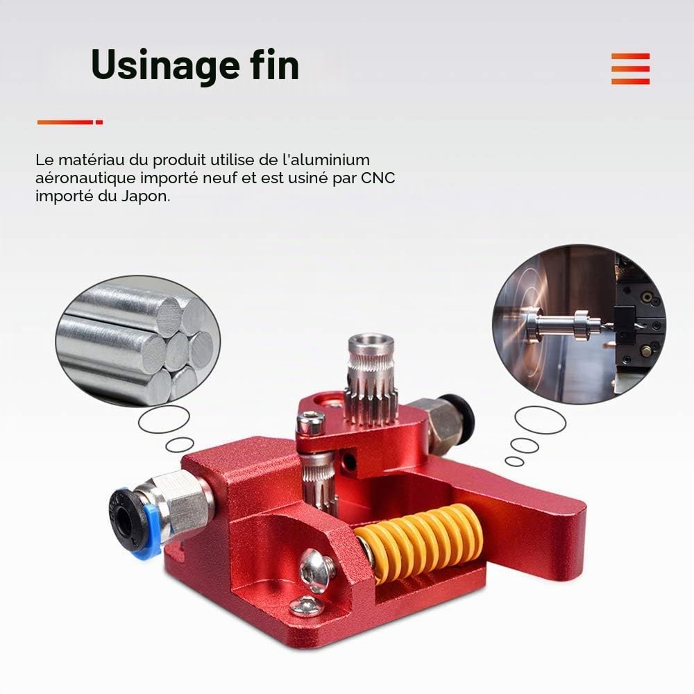 BIQU Extrudeur à Double Engrenage pour Ender-3 V2/3/Pro/Ender-5 /CR-10S/Pro | Kit D'extrusion Tout Métal Amélioré MK8 à Double Entraînement (Dual Gear) pour Imprimante 3D – Compatible Filament 1,75 mm