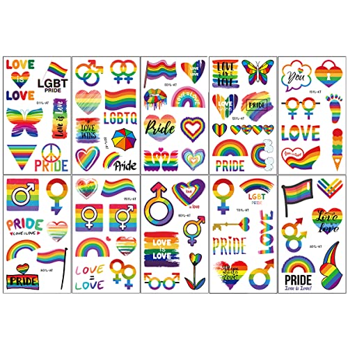 71 Pcs Rainbow Temporary Tattoos Pride Day Fake Tattoo Stickers Heart Love Stripes Waterproof Body Paints Decal For Pride Parade Festival Gay Party Decorations Lgbtq Favor Party Supplies (10 Sheets) #TOP1