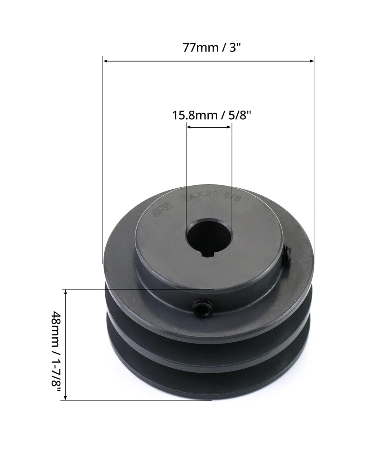 QWORK 2AK3058 Double Groove Pulley/Sheave, 3.05"OD 5/8" Bore, AK Fixed Bore Pulley, for A, 3L & 4L (A & AX) V-Belts, Cast Iron
