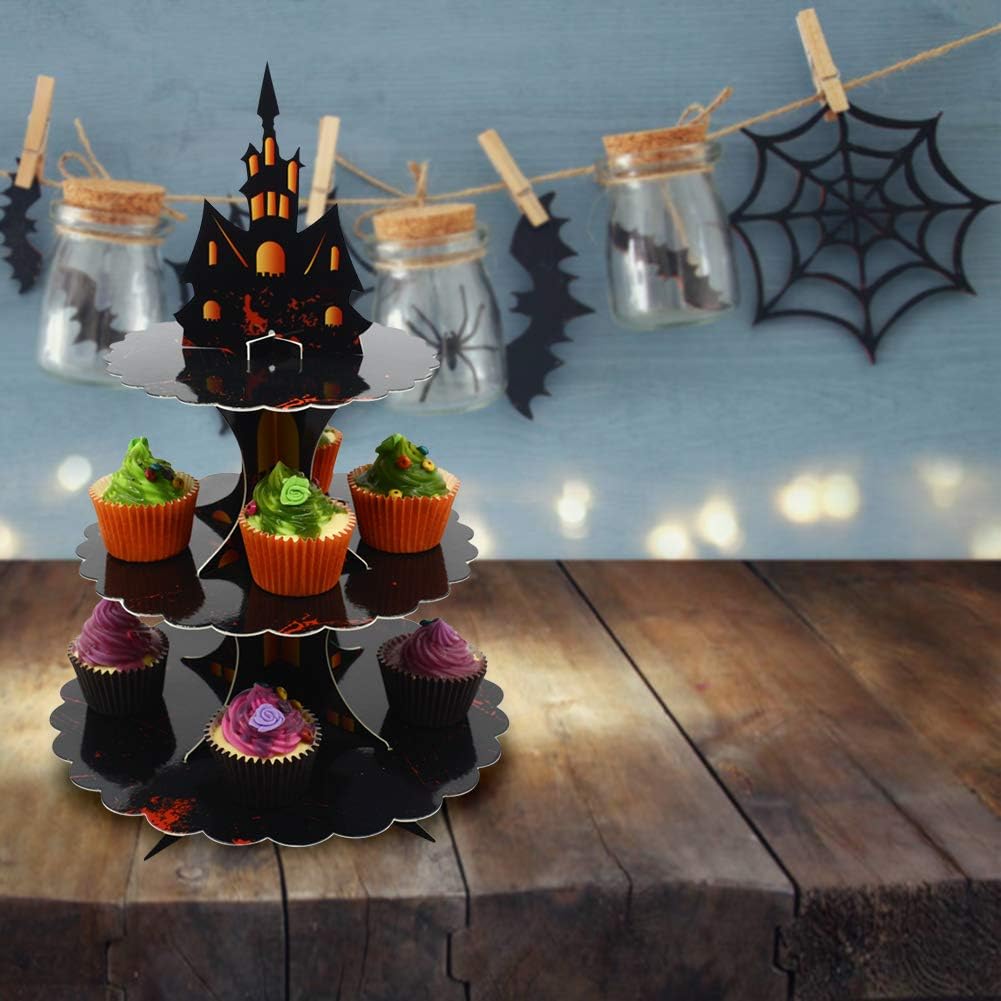3 Tier Halloween Cupcake Stand Cardboard Gothic Tower Decorations