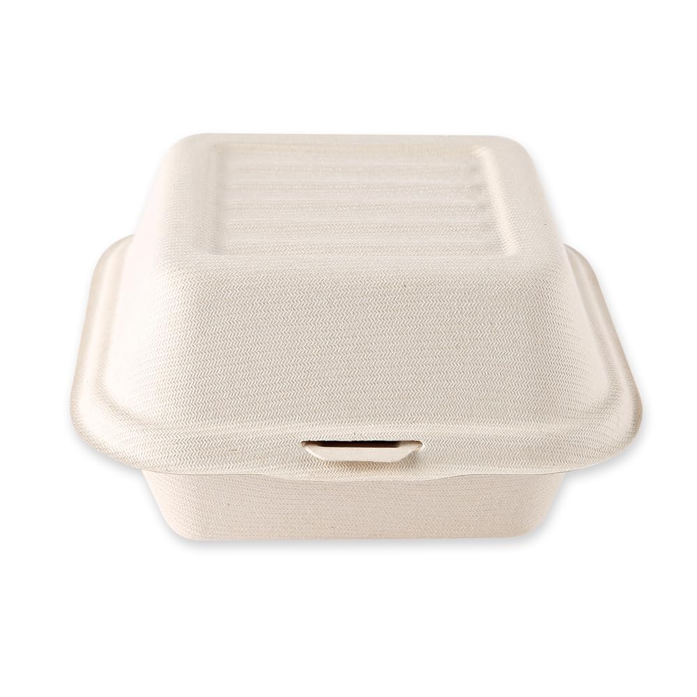 FRANZ MENSCH NATUREStar Bio Hamburgerboxen mit Klappdeckel, 150 x 150 x 85 mm | aus Zuckerrohr, 500 Stück, Einweggeschirr, Menübox Take Away, Klappboxen