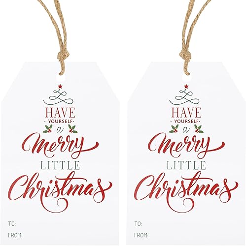 Etiquetas de regalo de Navidad, etiquetas de Feliz Navidad, 50 etiquetas de Navidad a de nombre, etiquetas de regalo de feliz Navidad con cuerda,