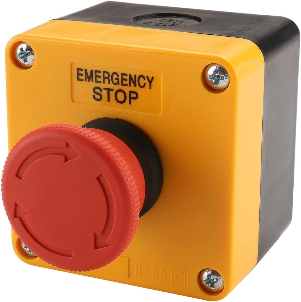 BAOMAIN Emergency Stop Switch with Enclosure, 660V 10A Red Mushroom Push Button, 1NO 1NC N/O N/C, IP65 Waterproof Weatherproof Surface Mount E-Stop Station for Industrial & Control Systems（10-Pack