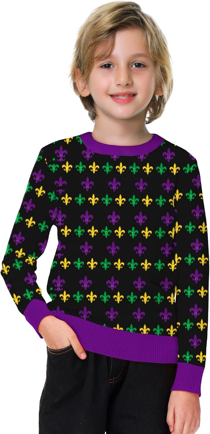 Remimi Kids Valentines Print Sweater Boys Girls Mardi Gras Long Sleeve Sweatshirt 5-14 Years
