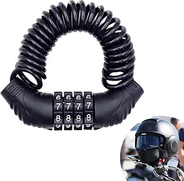 1 PC Motorcycle Helmet Locks, Anti-Theft Bike Password Lock, 59In Retractable Bicycle Wheel Security Locking Chain, Universal for Luggage Stroller Motorbike Scooter Black
