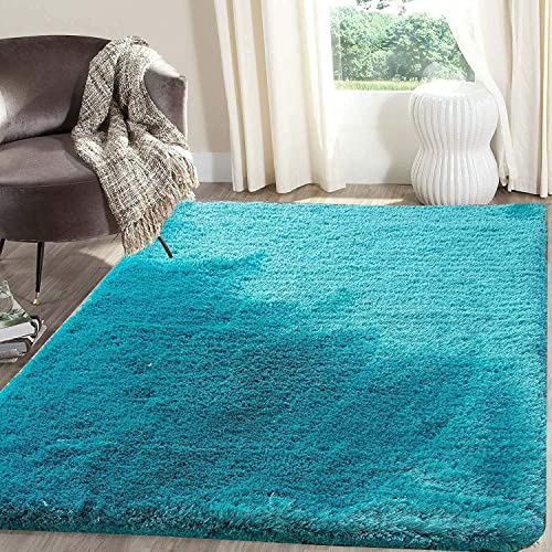 Image of Hand Woven Plain Shagg Collection with 2 Inch Pile Height Carpet for Living Room Size 8x11 Feet Coular Sky Blue