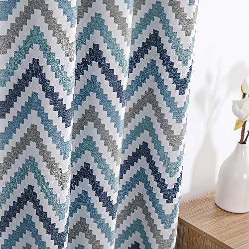 Autumn Dream Chevron Bohemian Blackout Curtains, Linen Texture Grommet Top Drapes Curtains For Living Room, Bedroom, Blue (52 By84, Blue) #TOP2