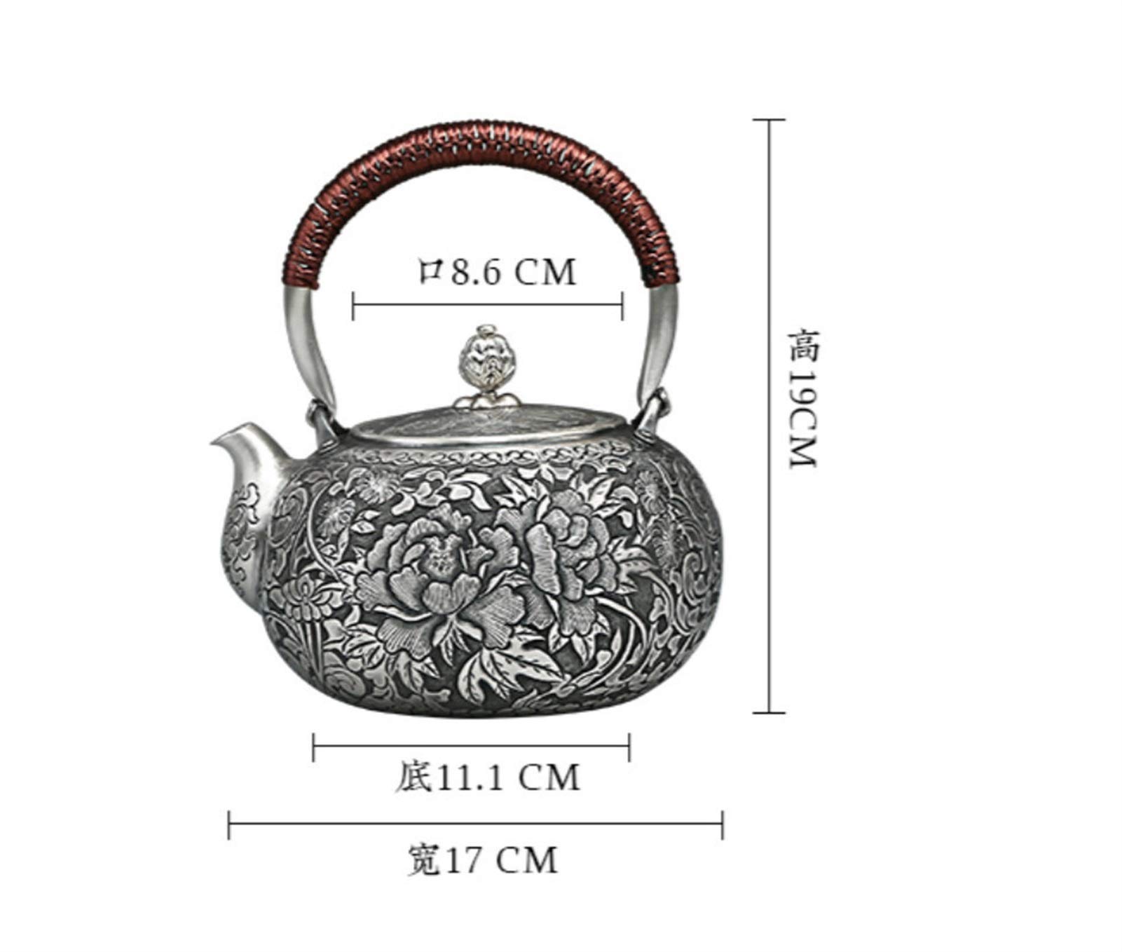Bollitore per Acqua Calda Fatto a Mano Set da tè Cinese Kung Fu Bollitore per Uso Domestico Set da tè in Argento Puro per Donne Adulte (Peso Circa 785 g)