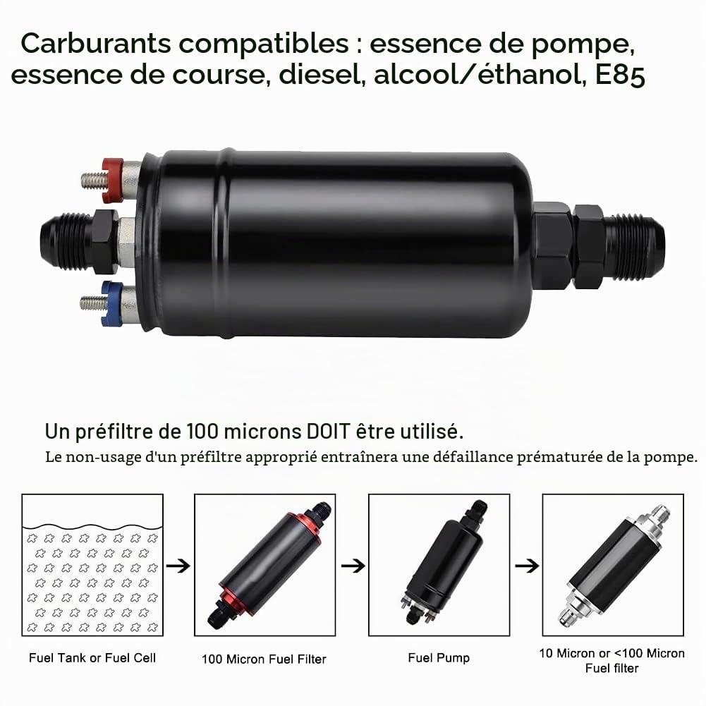 300LPH Pompe à carburant externe universelle Pièces 0580254044 044 E85 compatible avec l'éthanol
