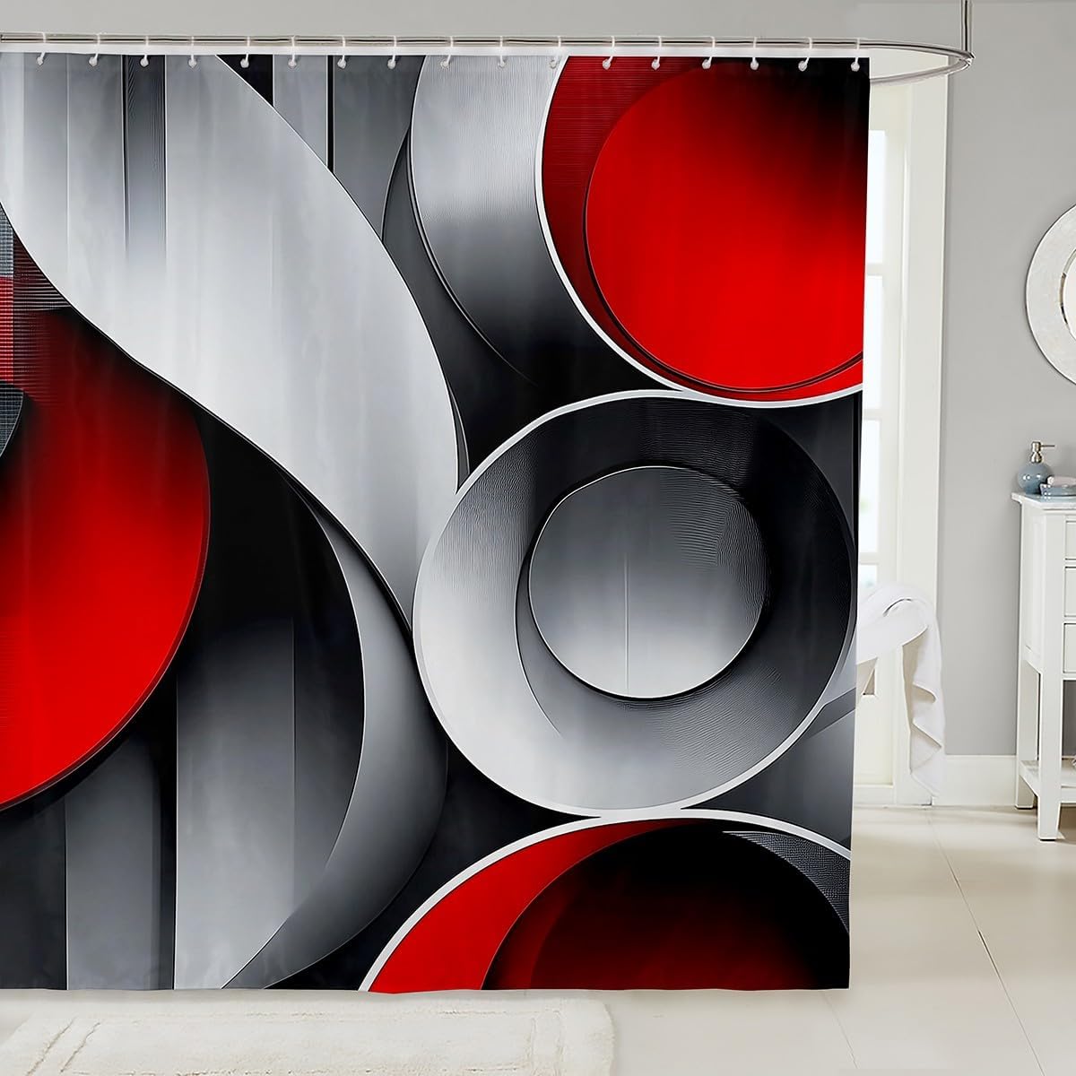 Feelyou Blue Black and Grey Bathroom Shower Curtain Set Geometric Artistic Smear Shower Curtain Abstract Graffiti Art Bath Curtain Contemporary Modern Brush Design Kids Bathroom Accessories 72"x78"