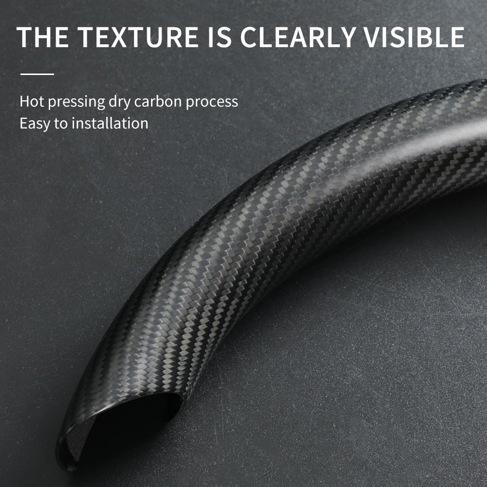 JSWAN Real Carbon Fiber Steering Wheel Cover for Tesla Model 3 2017 to 2023 Model Y 2020 to 2024 Steering Wheel Trim Cover Steering Wheel Wrap Protector Interior Accessories (Matte Black Upper Part)