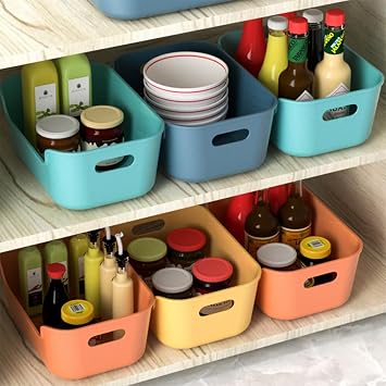 Small Basket, 8PCS Stackable Storage Box, Plastic Organizer Storage Baskets