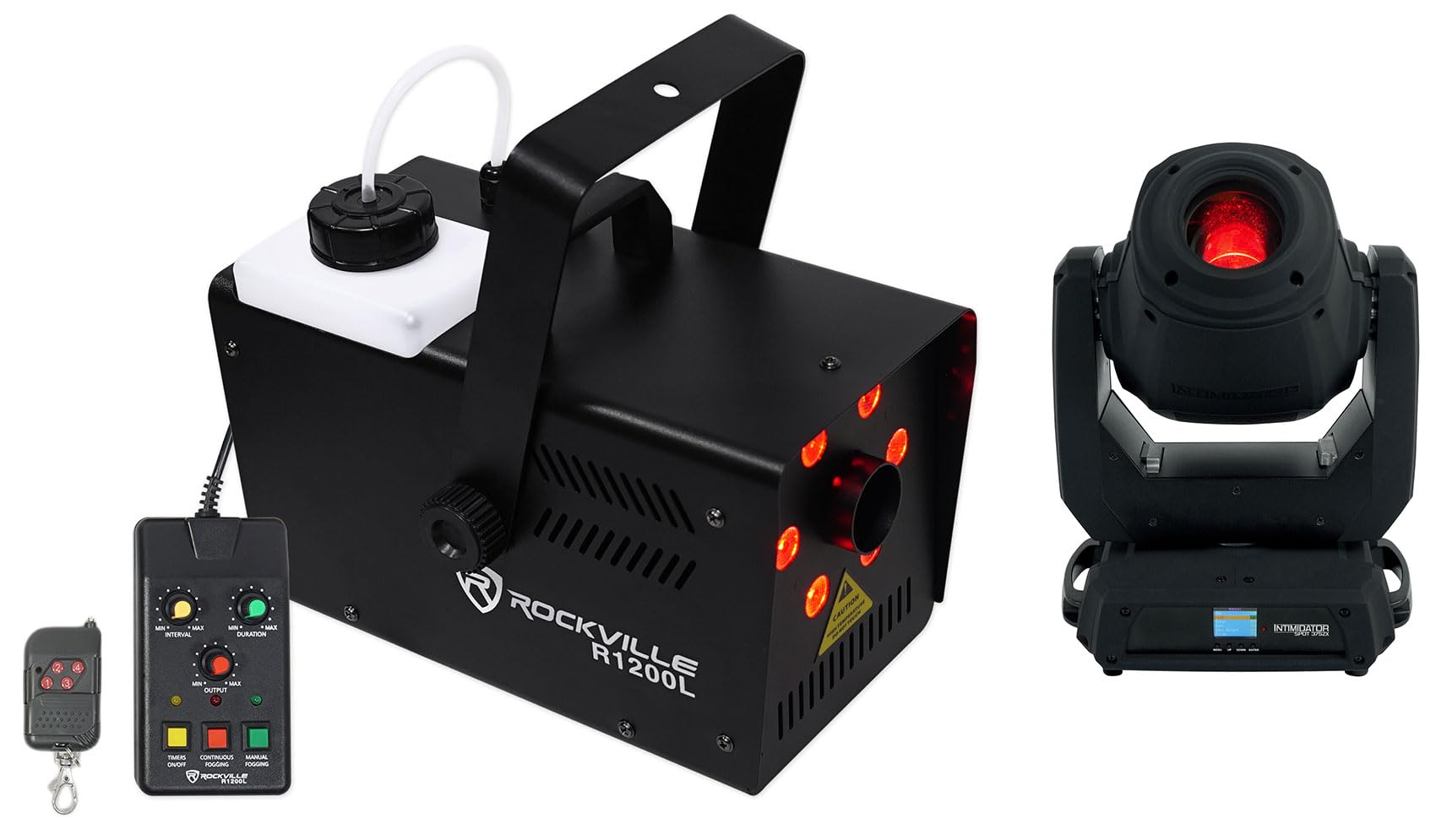 Bundle: Chauvet DJ Intimidator Spot 375ZX 200w Compact LED DMX Moving Head Light 375ZX Bundle with Rockville R1200L Fog/Smoke Machine w LED Lights/Strobe, 7 Channel DMX+2 Remote (2 Items)