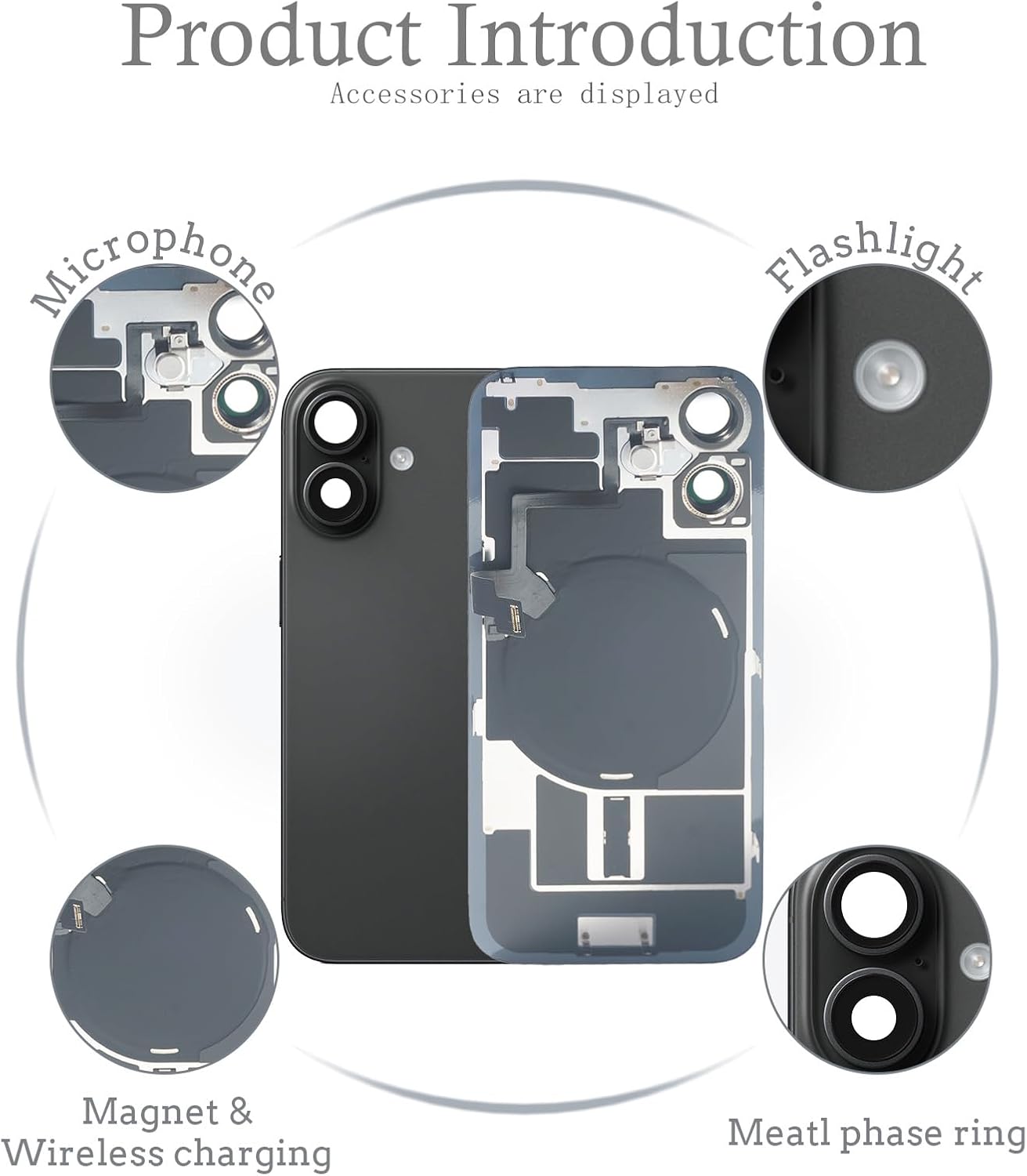Back Glass Replacement for iPhone 16 Plus(6.7 inches,Black) Integrated Glass & Wireless Charging Repair Tools are Included