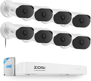 ZOSI 8CH 1080P Home Security Camera System w/ AI Person/Vehicle Detection, Audio, 80ft Night Vision, 1TB HDD DVR, 8 Weatherproof Cameras