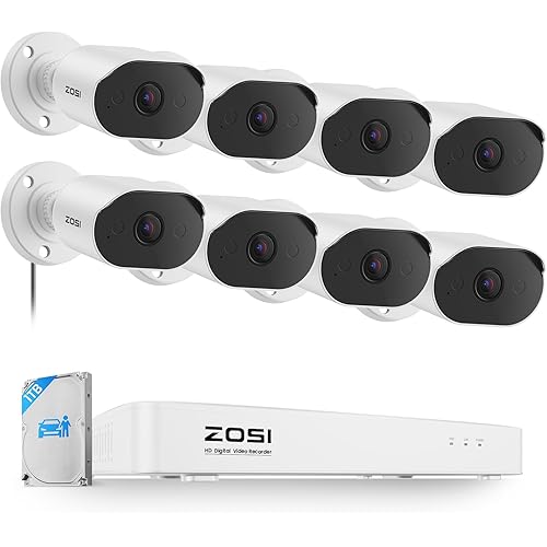 ZOSI 8CH Home Security Camera System with Audio, Person Vehicle Detection, Night Vision, 8pcs 1080P Outdoor Indoor Cameras, 8 Channel H.265+ Surveillance CCTV DVR with 1TB HDD for 24/7 Recording
