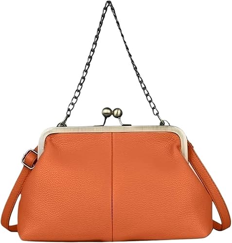 Bolso de mano clásico retro para mujer, correa de cadena, de cuero, con cierre de beso, bolso de mano para el trabajo, bolso cruzado