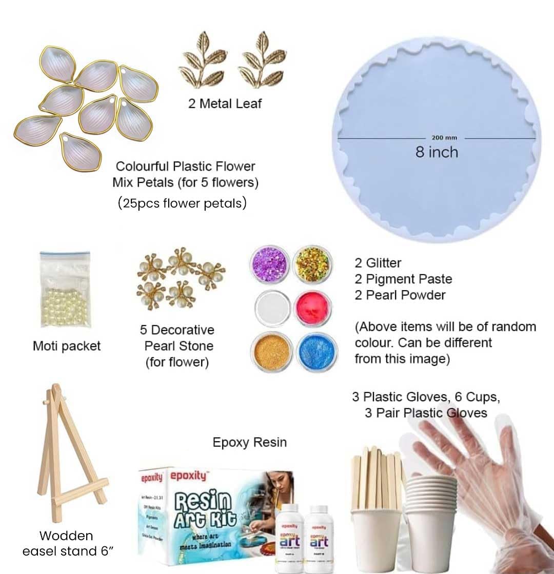 Epoxity Resin DIY Kit Photoframe Kit with Resin, Wooden Stand and Dry Flowers Rasin Liquid (3D Flower Photo Frame Kit) 1